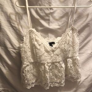 White laced spaghetti strap crop top